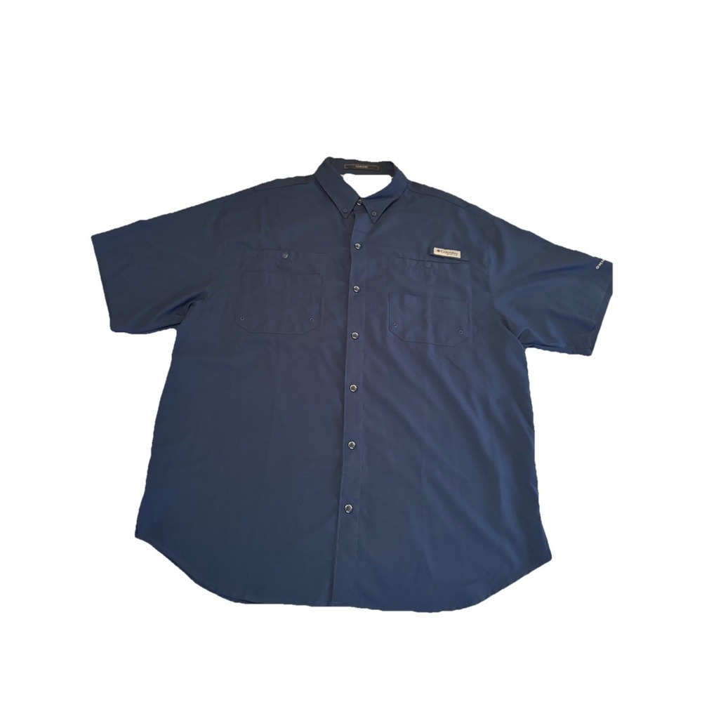 Columbia PFG Shirt Button Down Short Sleeve Blue Fishing Omni-Shade Men's Large